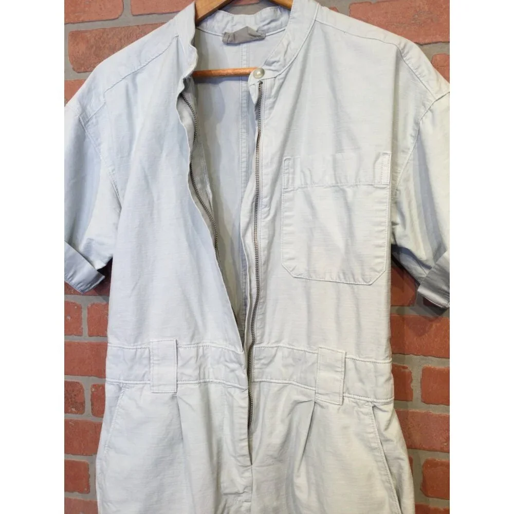 Everlane Womens Short Sleeve Denim Jumpsuit Coveralls Organic Cotton Linen Sz 8